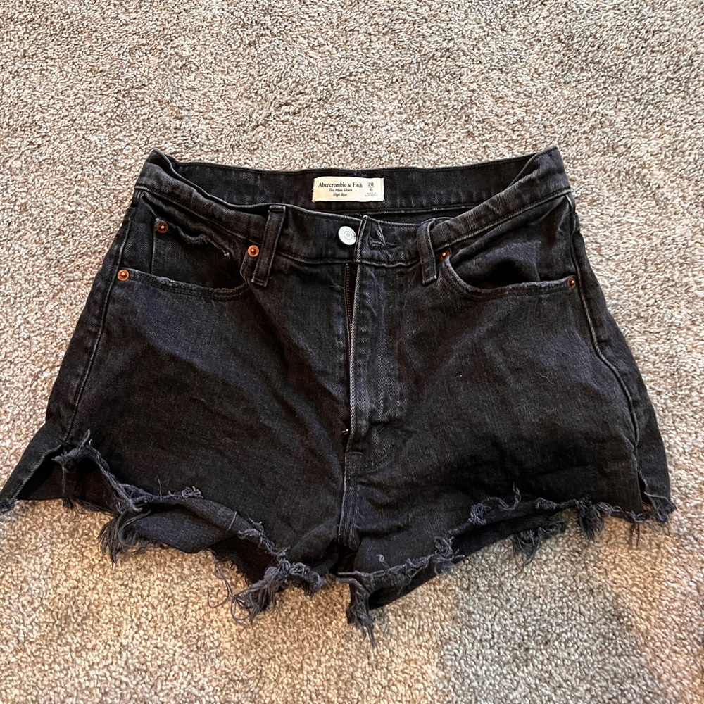 High rise black distressed mom shorts Abercrombie and Fitch